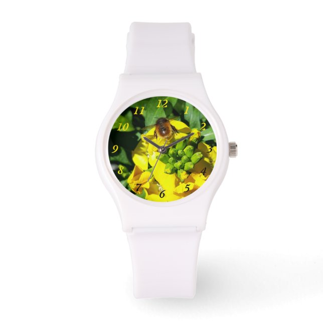 Bee on Yellow Flowers Armbanduhr (Vorderseite)