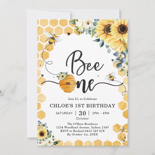 Bee One Honey Bee 1st Birthday Invitation Einladung (Vorderseite)