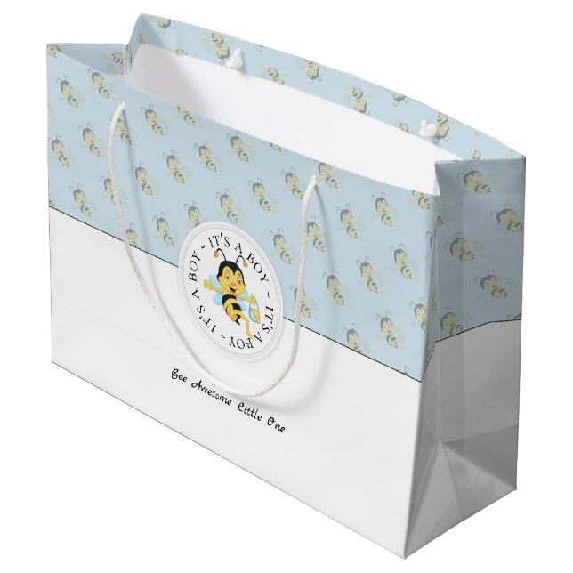 Bee Phantastisch Baby Boy | Personalisiert Monogra Große Geschenktüte (Rückseite Schrägansicht)