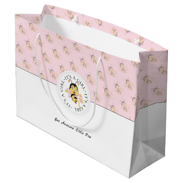 Bee Phantastisch Baby Girl | Personalisiert Monogr Große Geschenktüte (Rückseite Schrägansicht)