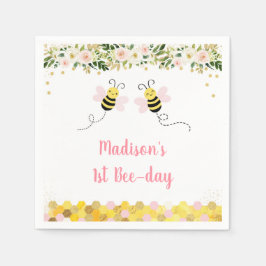 Bee Pink Gold Floral Geburtstag Serviette