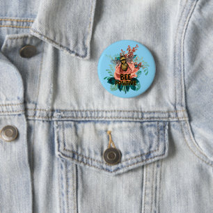 Bee Positive Floral Vibes Drawstring Bag Button