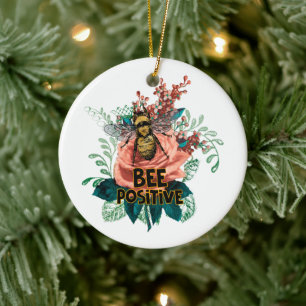 Bee Positive Floral Vibes Drawstring Bag Keramik Ornament