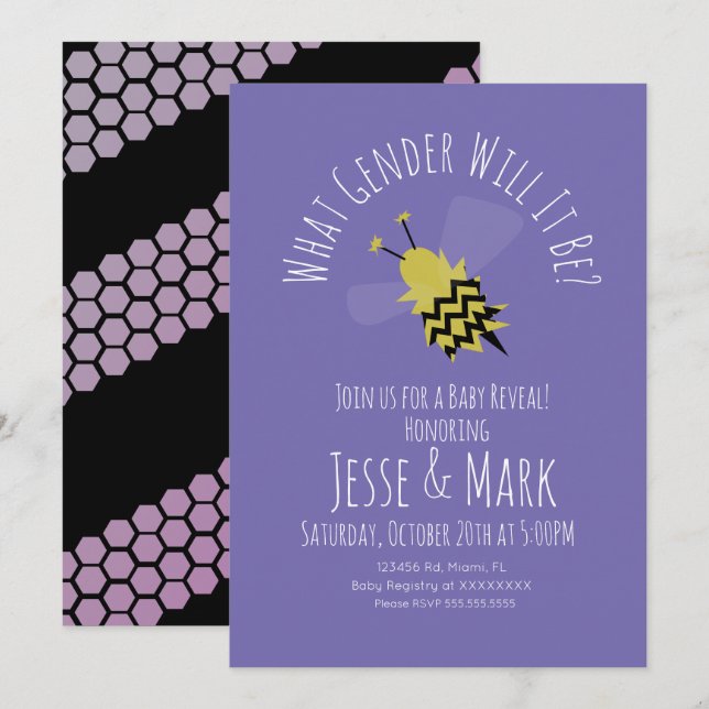 Bee Purple Black Genre Reveillez Invitation (Devant / Derrière)