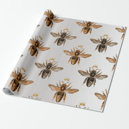 Bee Queen Honey Bronze Gray Vintag Crown Geschenkpapier