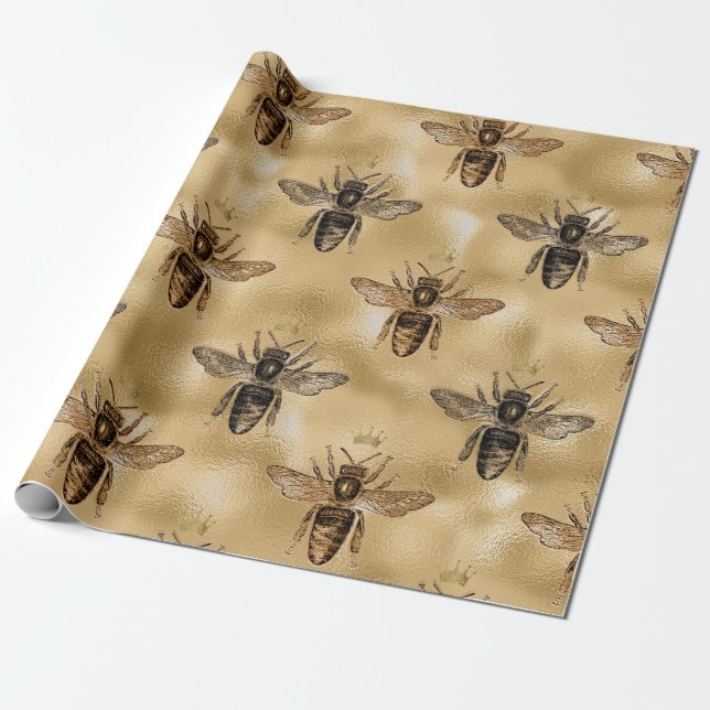 Bee Queen Honey Bronze Hold Vintag Crown Geschenkpapier (Ungerollt)