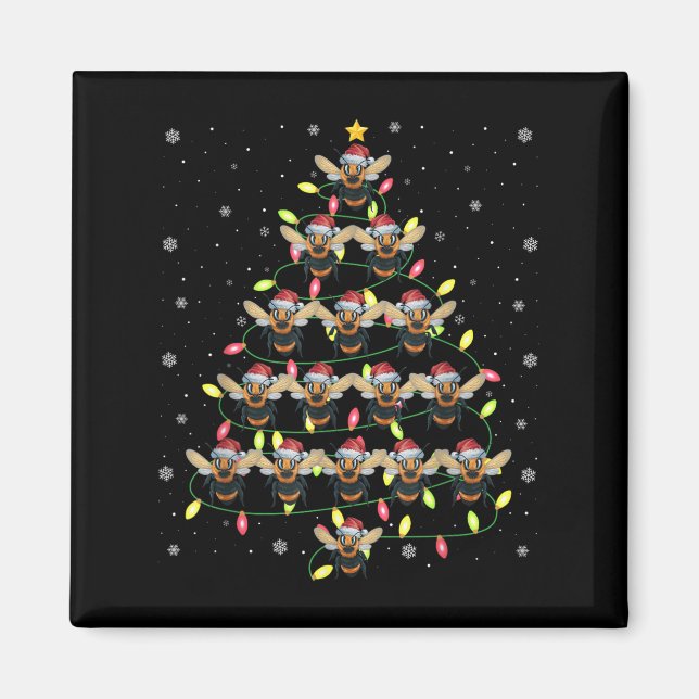 Bee Santa Christmas Tree Lights Ugly Sweater Style Magnet (Vorne)