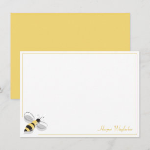 Bee Simple Border Yellow Name Note Card Mitteilungskarte