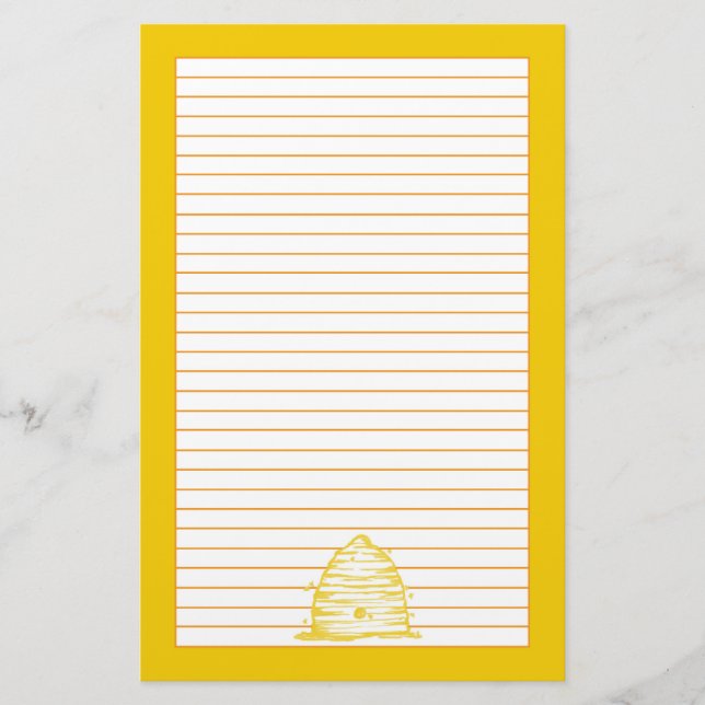 Bee Skep Letter Writing Yellow Lined Briefpapier (Vorderseite)