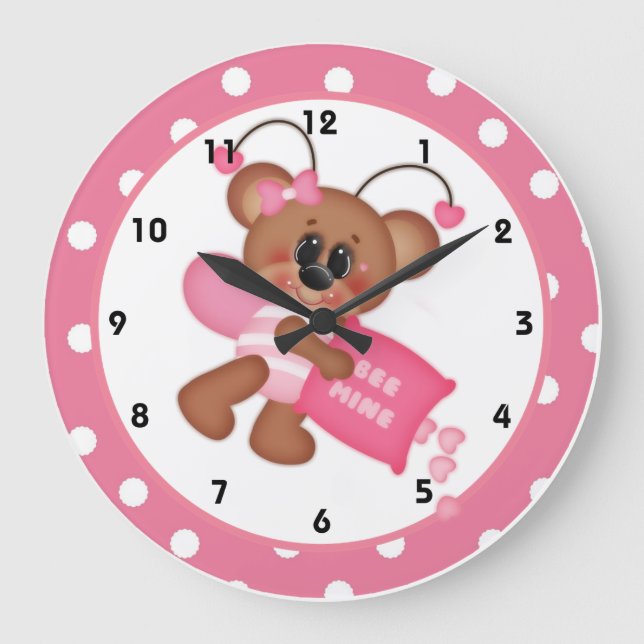 Bee Still My Heart Valentine's Day Clock d7 Große Wanduhr (Vorderseite)