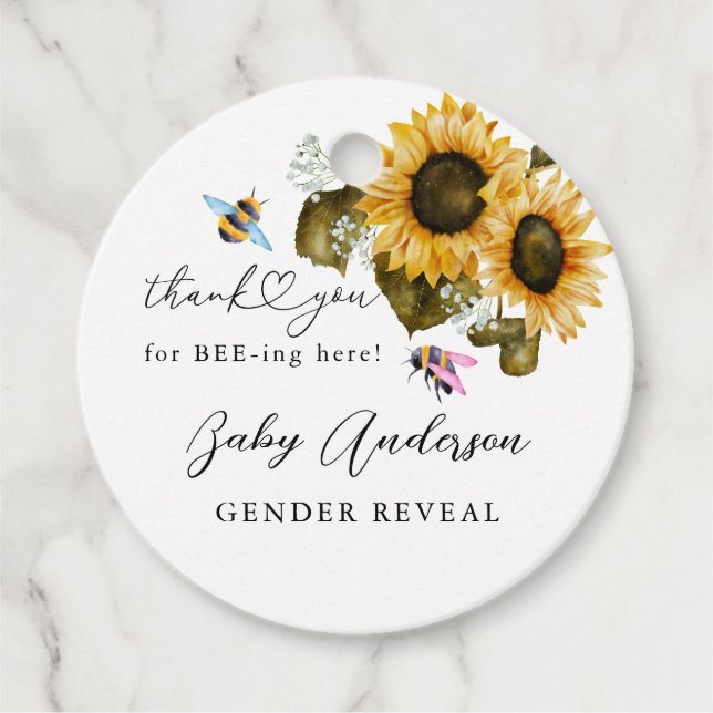 Bee Sunflowers Boho Gender Reveal Geschenkanhänger (Vorderseite)