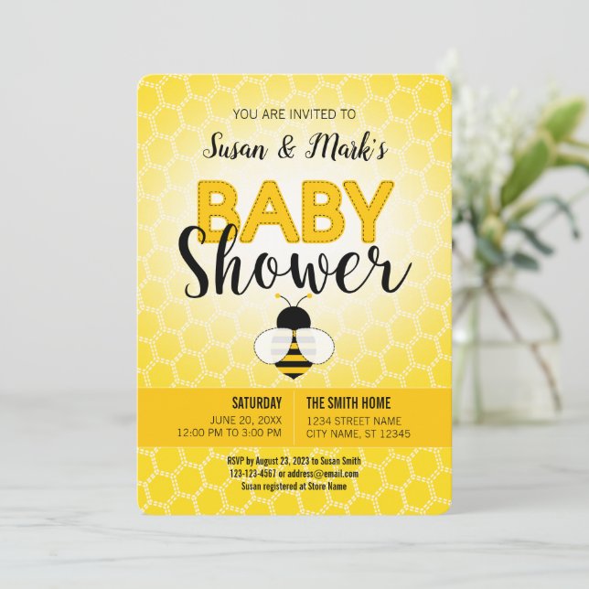 Bee Theme Baby Shower Einladung (Stehend Vorderseite)