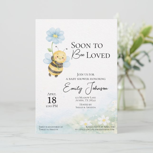 Bee Theme Baby Shower Invitation Einladung (Stehend Vorderseite)