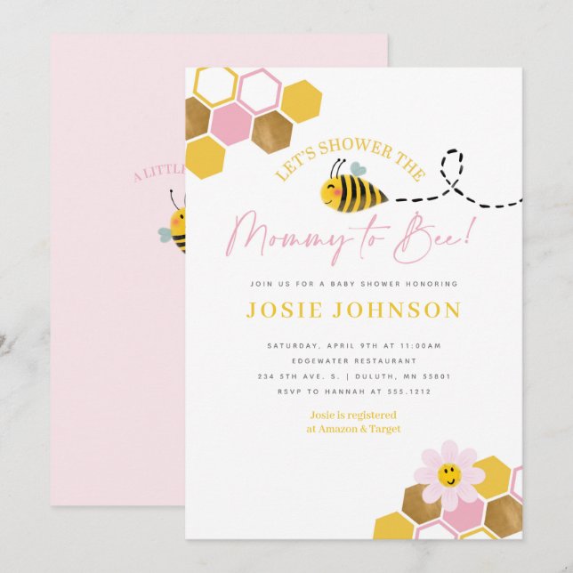 Bee Themed Baby Dusche Einladung (Vorne/Hinten)