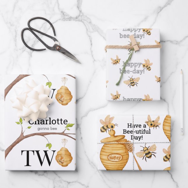 Bee Turning Two Birthday Gift Geschenkpapier Set (Vorderseite)
