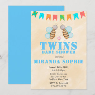 Bee Twins Watercolor Baby Shower Einladungen
