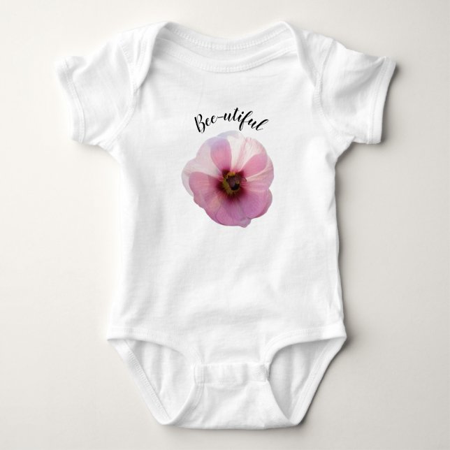 'Bee utiful' Glühend Pink Hollyhock Baby Bodysuit Strampler (Vorderseite)