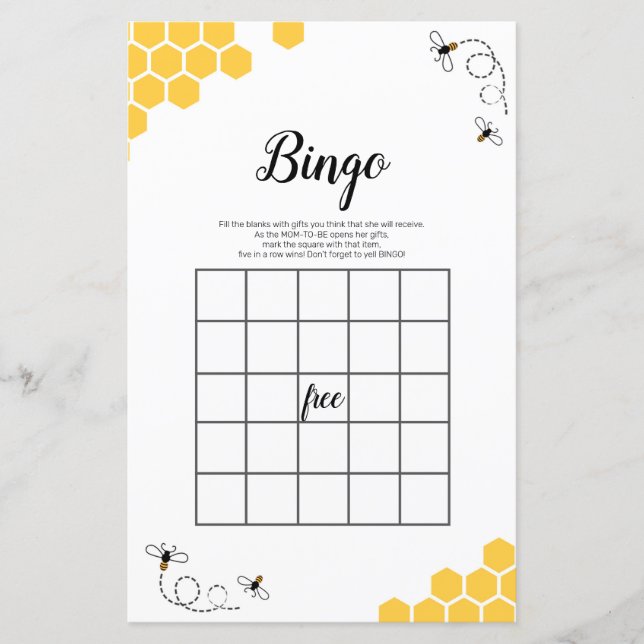 Bee Watercolor Bingo Game (Vorderseite)