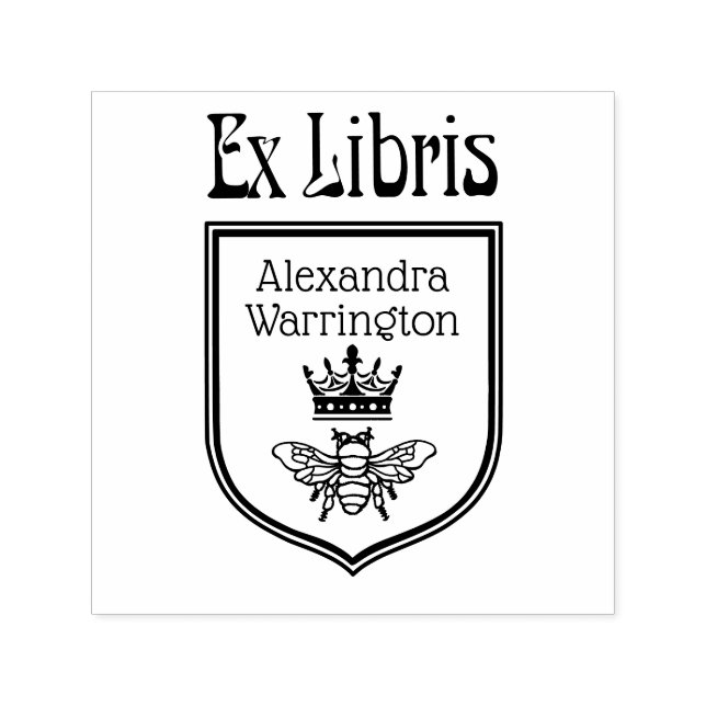 Bee with Crown Crest Emblem Ex Libris Book Name Permastempel (Design)