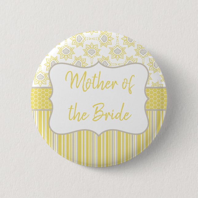 Bee Yellow and Gray Geometric Mother of the Bride Button (Vorderseite)