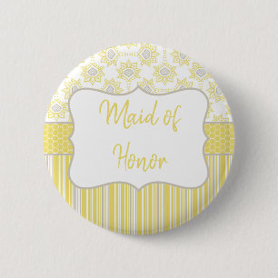 Bee Yellow and Gray Geometric Trauzeugin Button