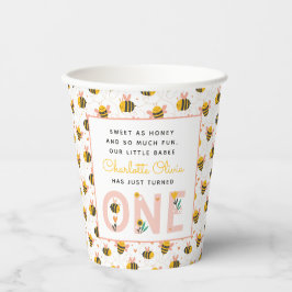 Bee Yellow & Pink Floral ONE Baby's 1. Geburtstag Pappbecher