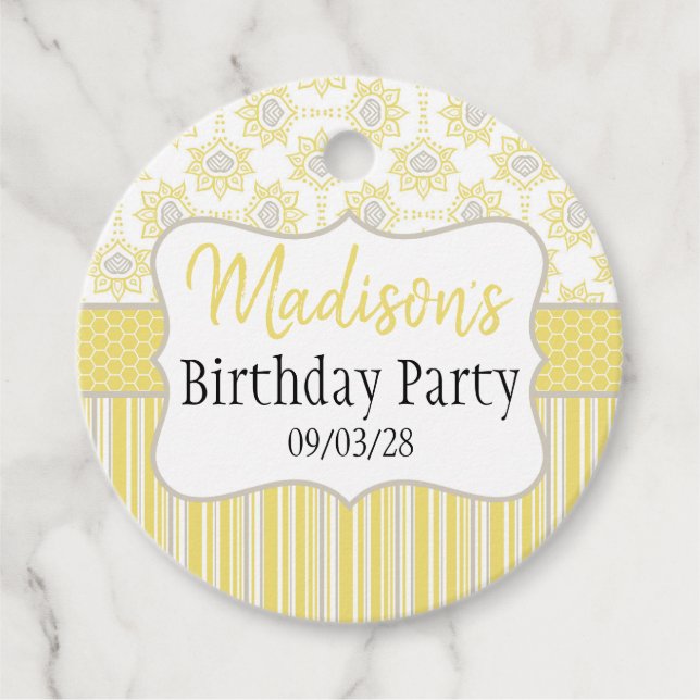 Bee Yellow und Gray Geometric Geschenkanhänger (Vorderseite)