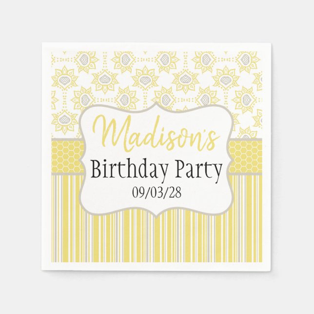 Bee Yellow und Gray Geometric Serviette (Vorderseite)