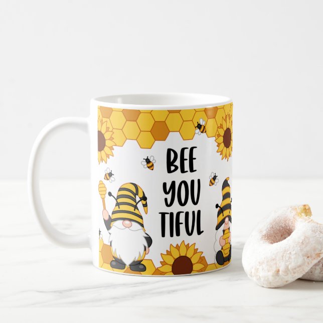 Bee you beautiful Gnome bee Hive Design Coffee Tas Kaffeetasse (Mit Donut)