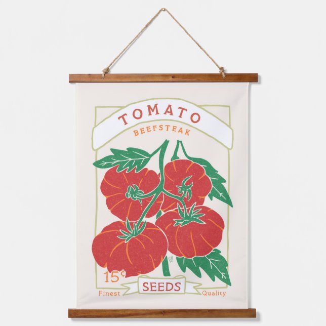 Beefsteak Tomato Seed Packet Hängeband Wandteppich Mit Holzrahmen (Vorderseite)