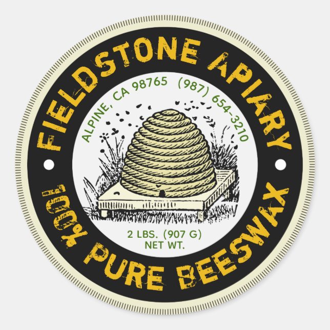 Beehive Apiary Name Beeswax Stickers (Vorderseite)