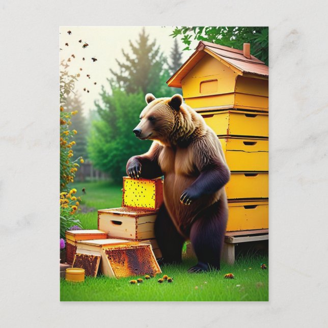 Beehive Bear Foto Postkarte (Vorderseite)