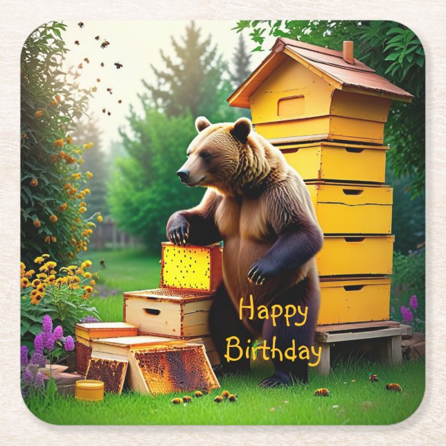Beehive Bear Rechteckiger Pappuntersetzer (Vorderseite)