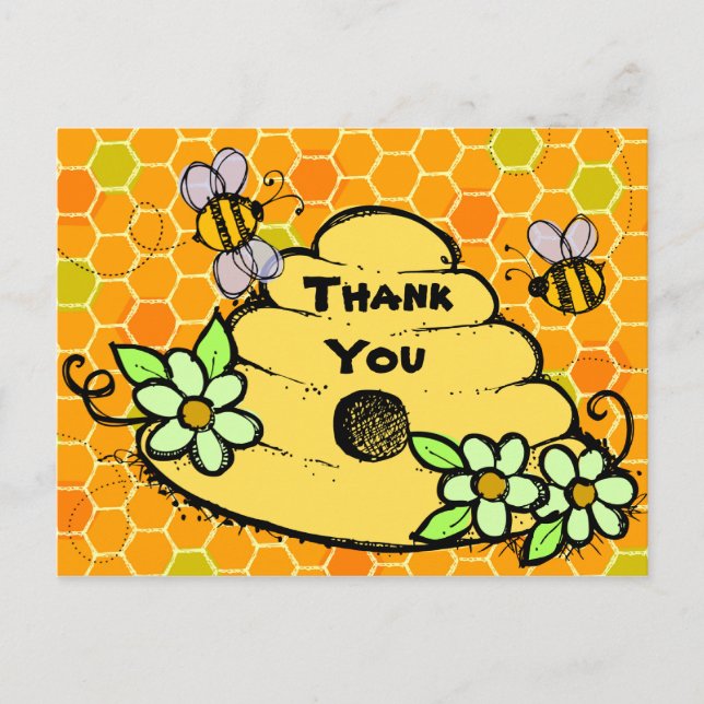 Beehive und Bienen Geburtstag Danke, Postcard Postkarte (Vorderseite)