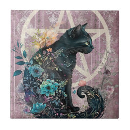 Beeindruckende Blume von Black Cat Jewel Toned Pen Fliese