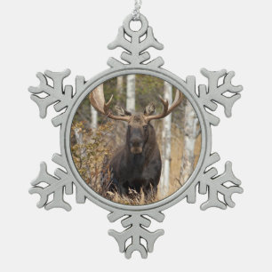 Beeindruckende Bull Moose Schneeflocken Zinn-Ornament