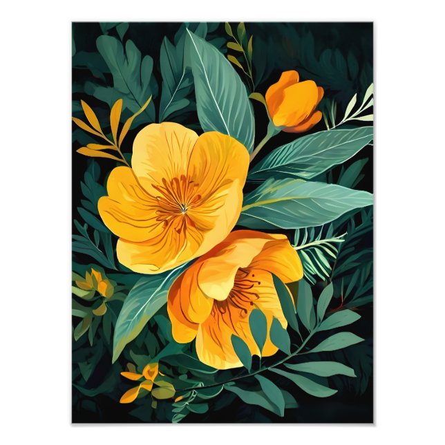 Beeindruckende gelbe Blumen auf schwarz Fotodruck (Vorne)