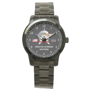 Beeindruckender Adler, die amerikanische Flagge, P Armbanduhr