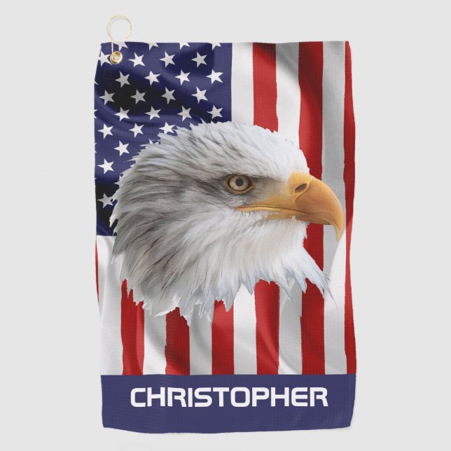 Beeindruckender Adler, die amerikanische Flagge, P Golfhandtuch (Vorderseite)