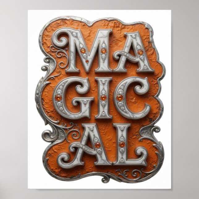Beeindruckendes Silber MAGISCHES Textdesign Poster (Vorne)