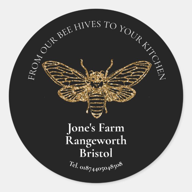 Beekeeper Gold Honey Stickers –Classic Round Honey (Devant)