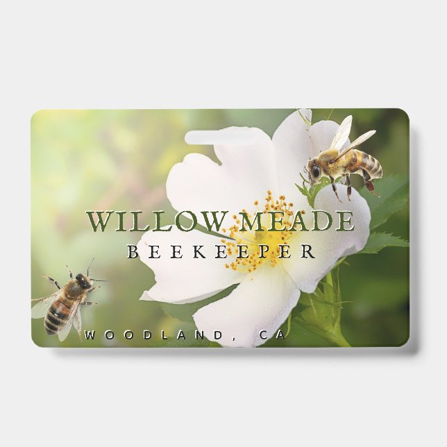 BEEKEEPER ID Abzeichen mit Rose Blume und Bienen Ausweis (Vorderseite)