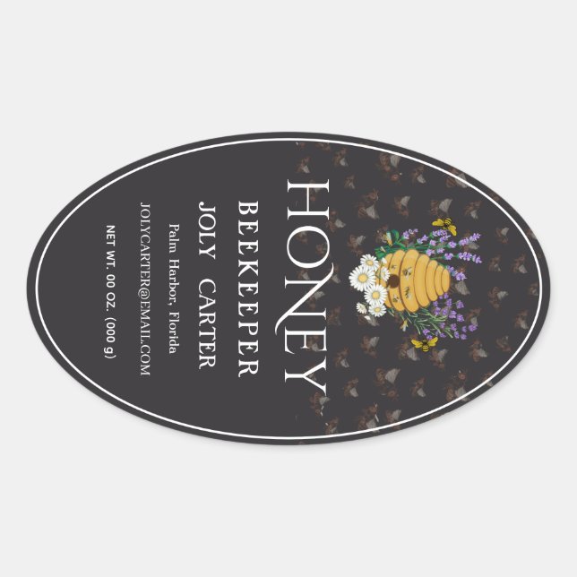 Beekeeping Honey Labels | Honeybee & Honeycomb Des Ovaler Aufkleber (Vorderseite)