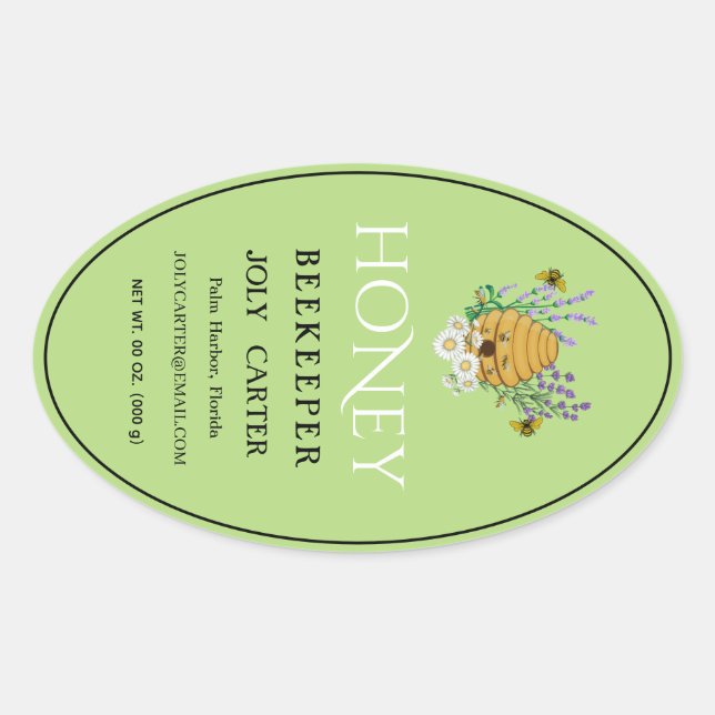 Beekeeping Honey Labels | Honeybee & Honeycomb Des Ovaler Aufkleber (Vorderseite)