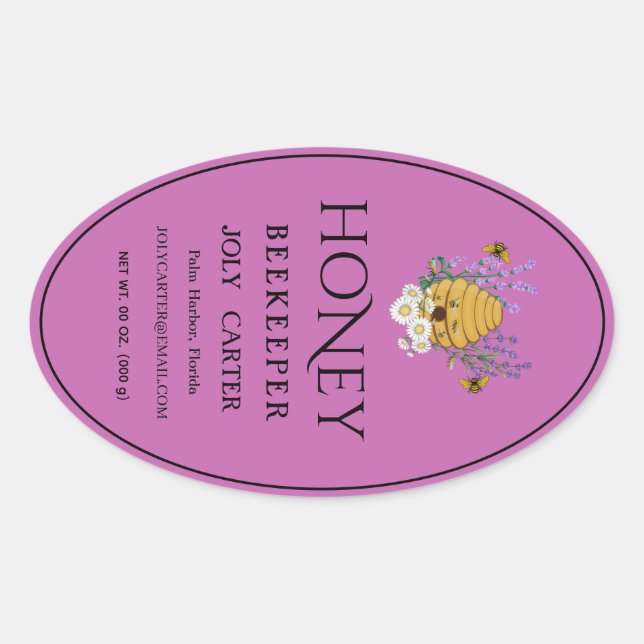 Beekeeping Honey Labels | Honeybee & Honeycomb Des Ovaler Aufkleber (Vorderseite)