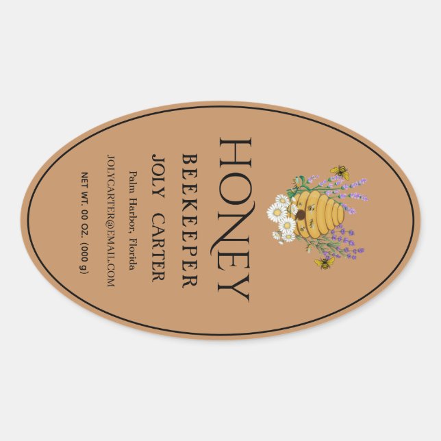 Beekeeping Honey Labels | Honeybee & Honeycomb Des Ovaler Aufkleber (Vorderseite)