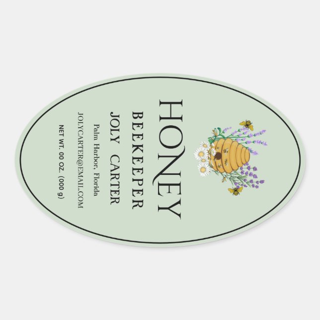 Beekeeping Honey Labels | Honeybee & Honeycomb Des Ovaler Aufkleber (Vorderseite)