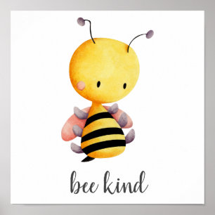 Been Kind Gelbe Rosa Biene Kids Kinderzimmer Poster