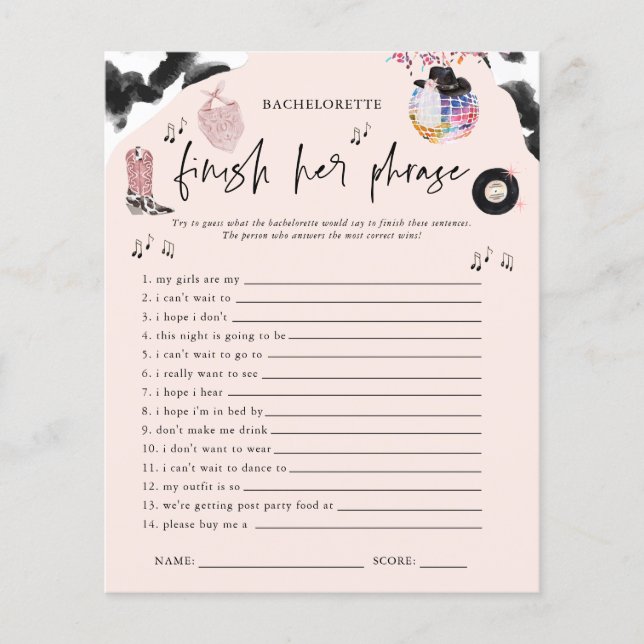 Beenden Sie das Phrase Disco Cowgirl Bachelorette  (Vorderseite)