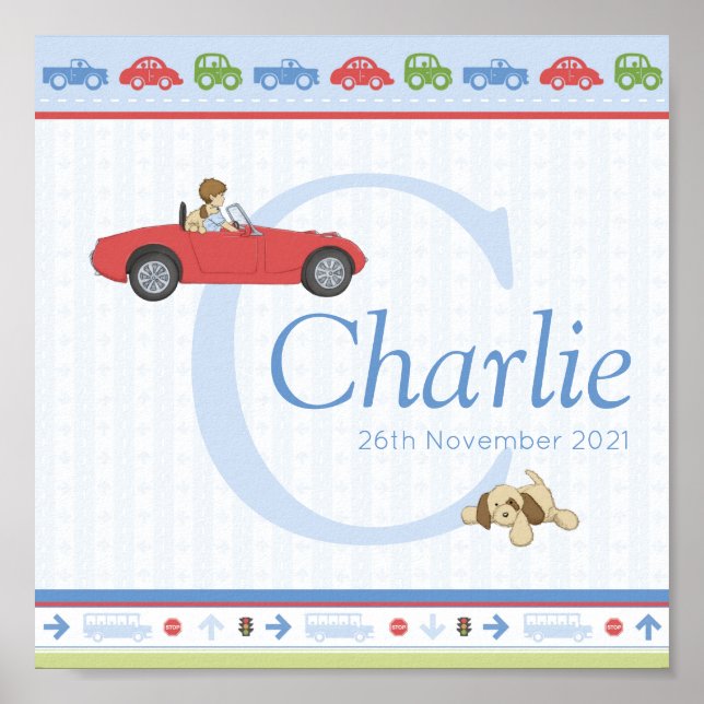 Beep Beep Car Personnalisé Garçons Nom Poster (Devant)